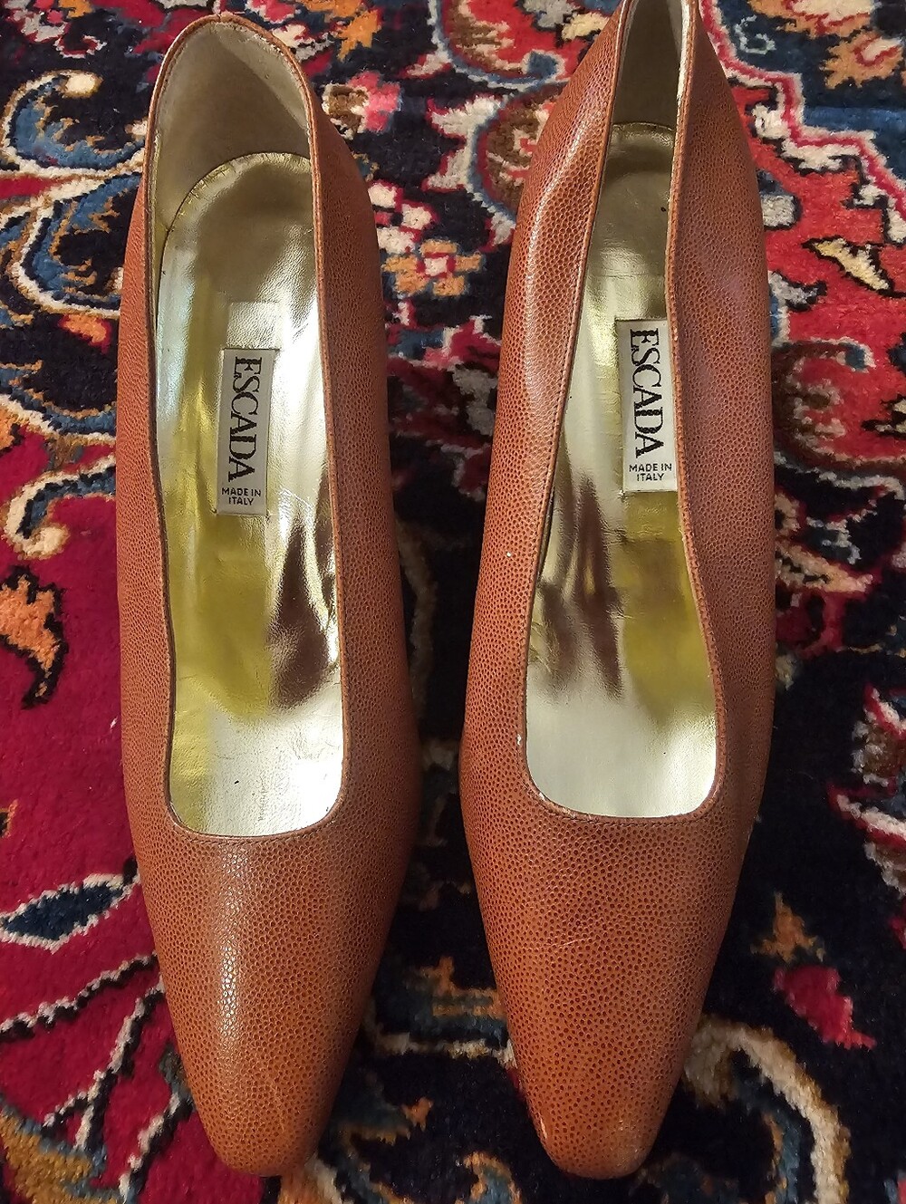 Escada Cognac Leather Pointed-Toe Pumps